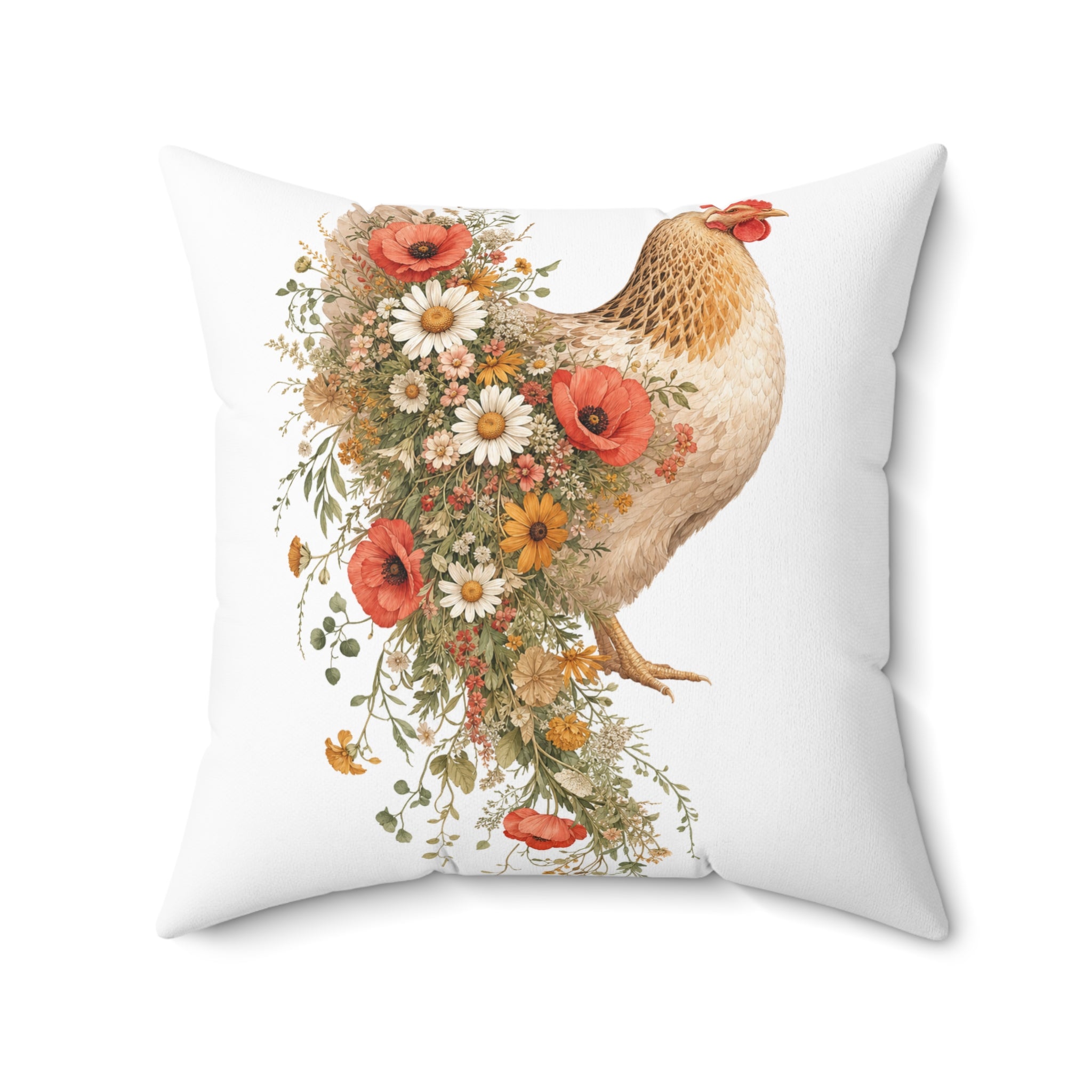 Wildflower Hen Throw Pillow
