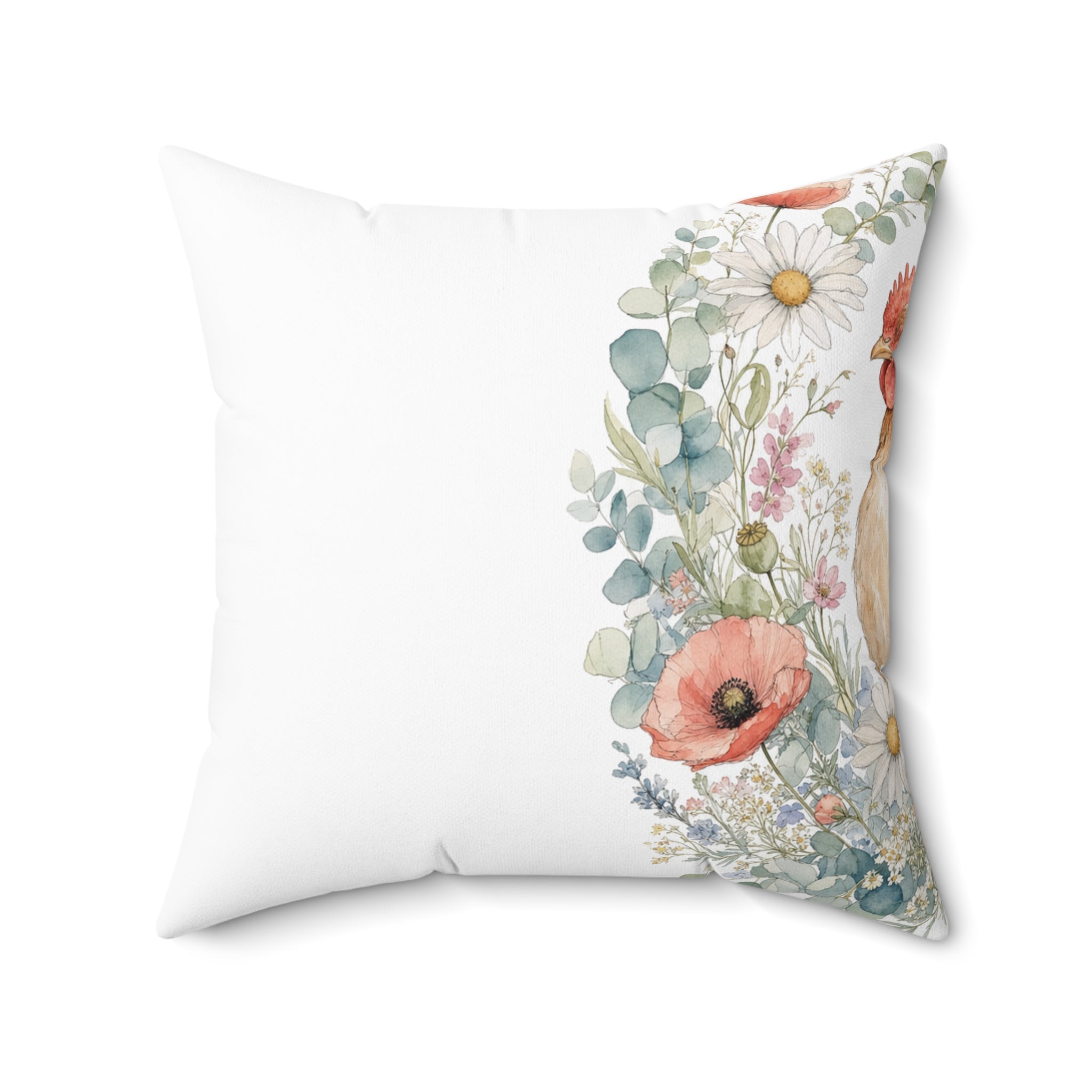 Watercolor Floral Hen Throw Pillow