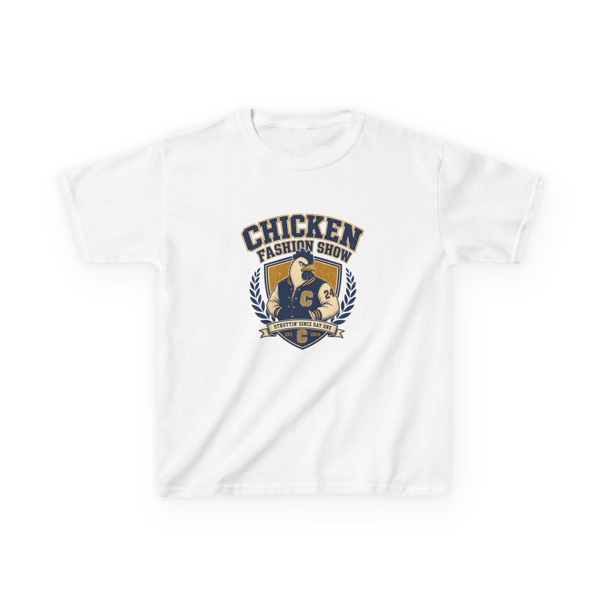 Chicken Fashion Show Varsity Kids Tee