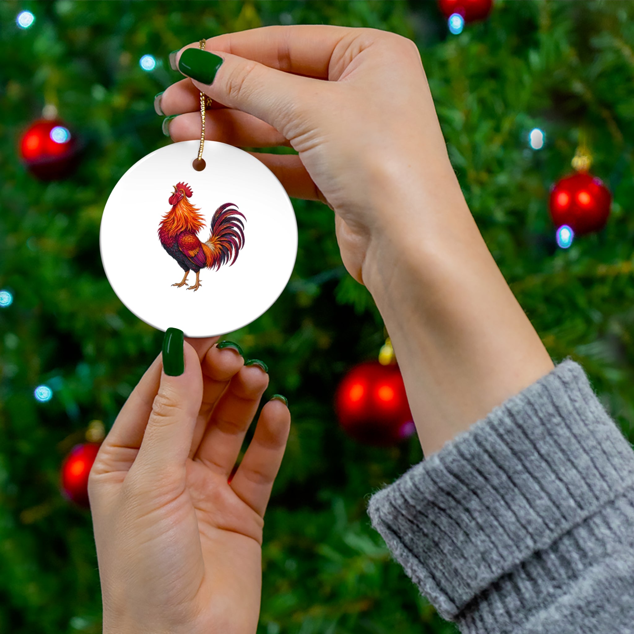 Sunrise Rooster Ceramic Ornament