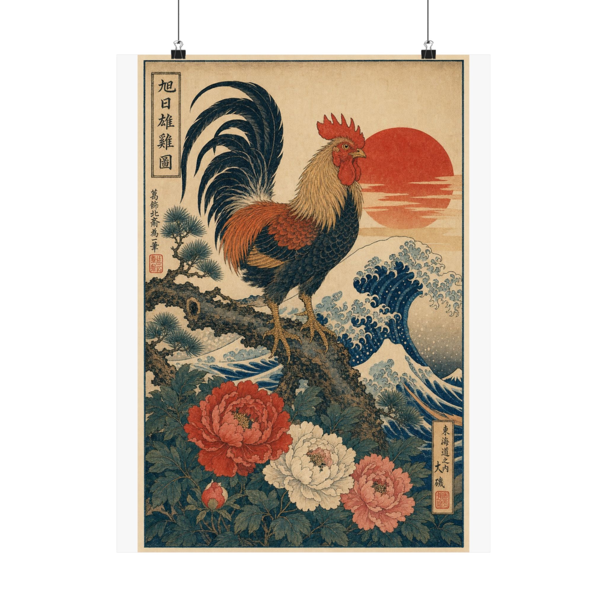 Ukiyo-e Rooster Poster
