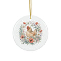 Watercolor Floral Hen Ceramic Ornament