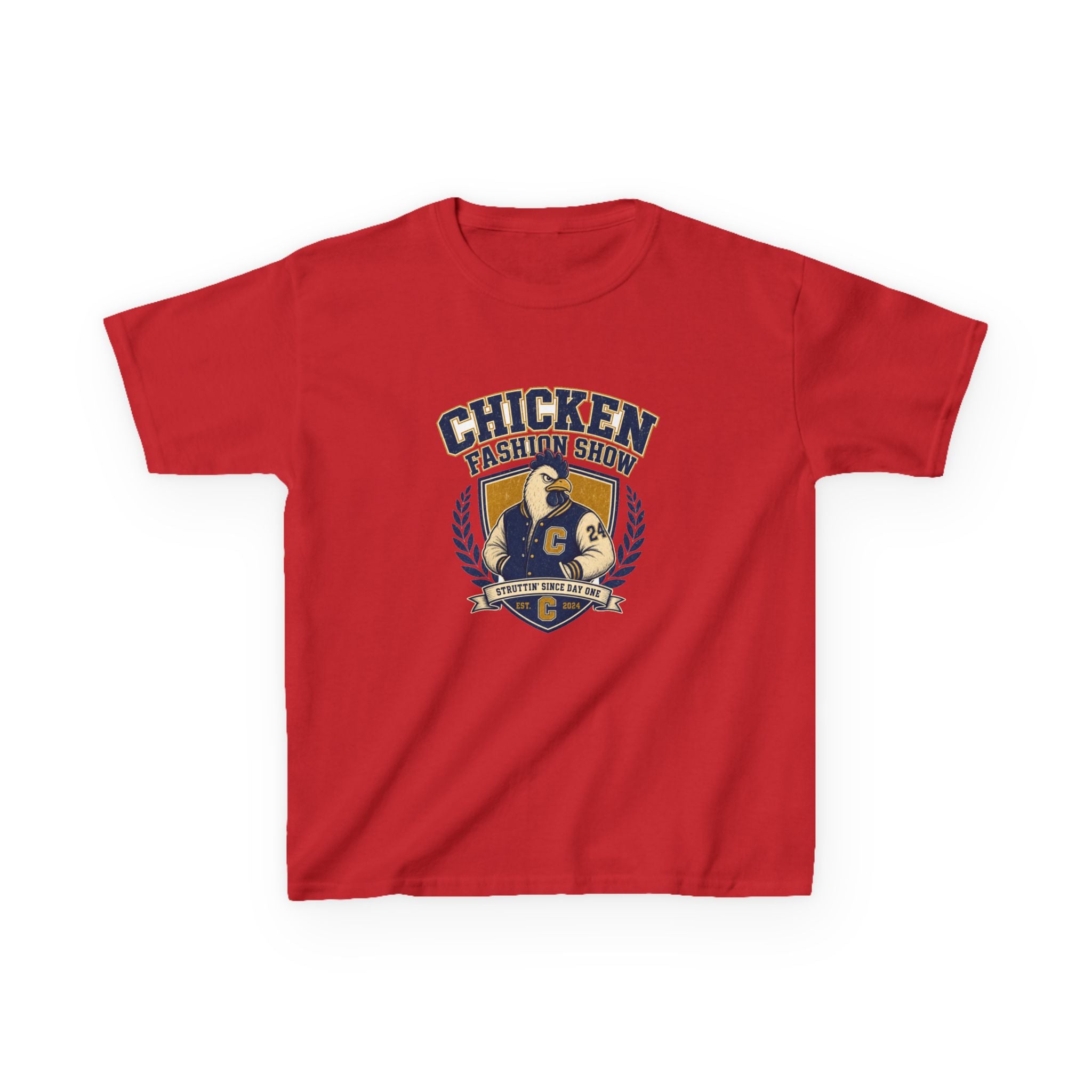 Chicken Fashion Show Varsity Kids Tee