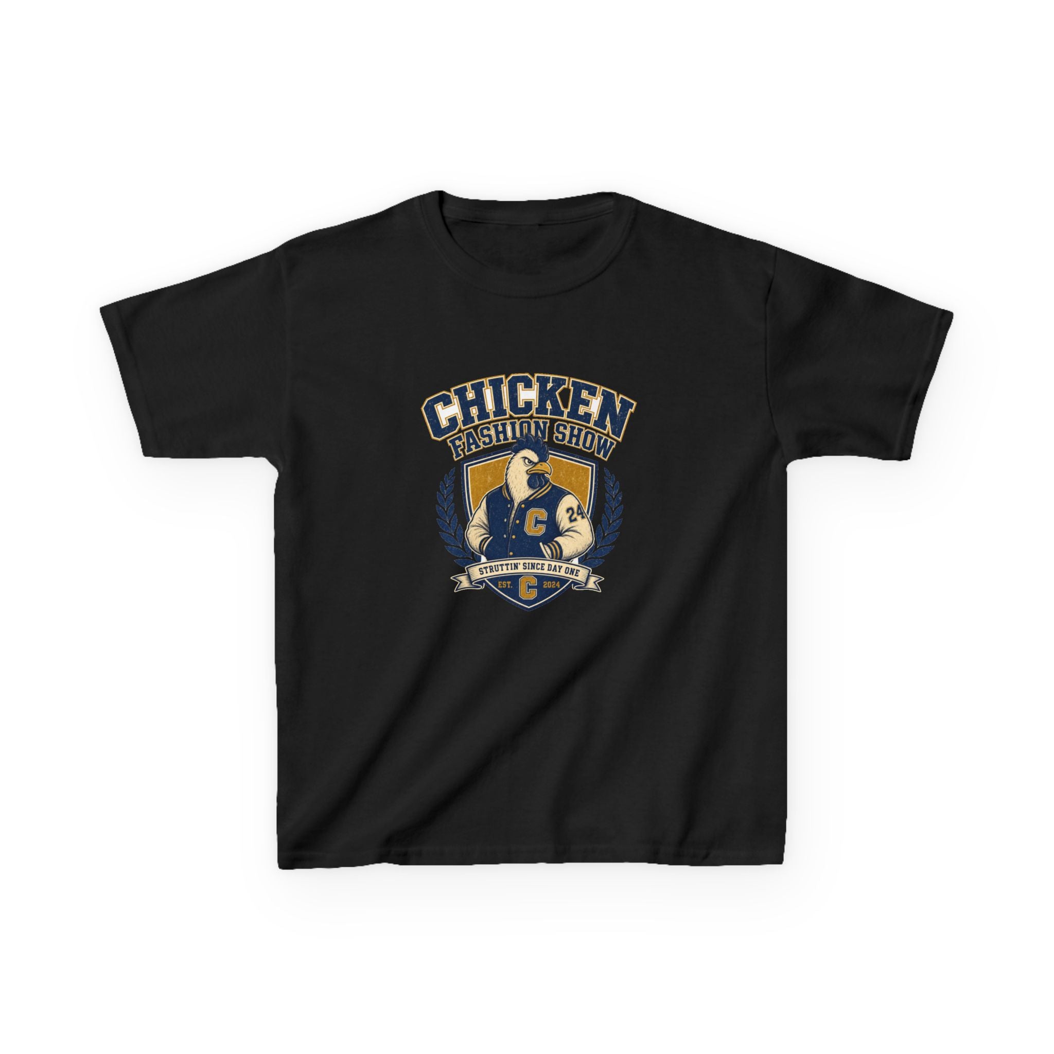 Chicken Fashion Show Varsity Kids Tee