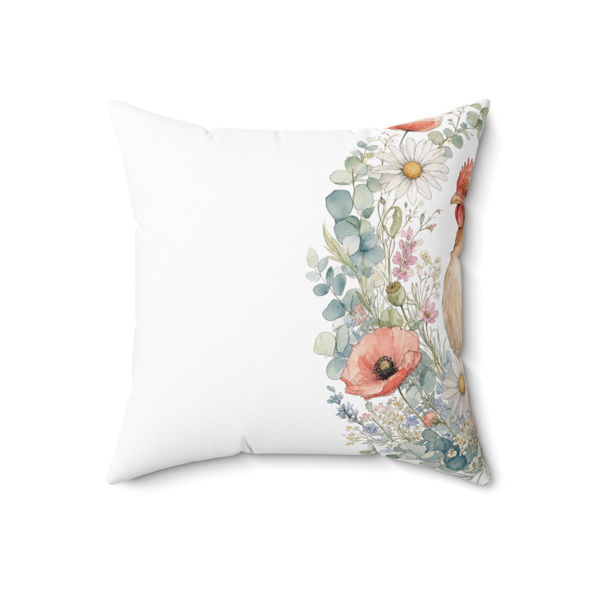 Watercolor Floral Hen Throw Pillow