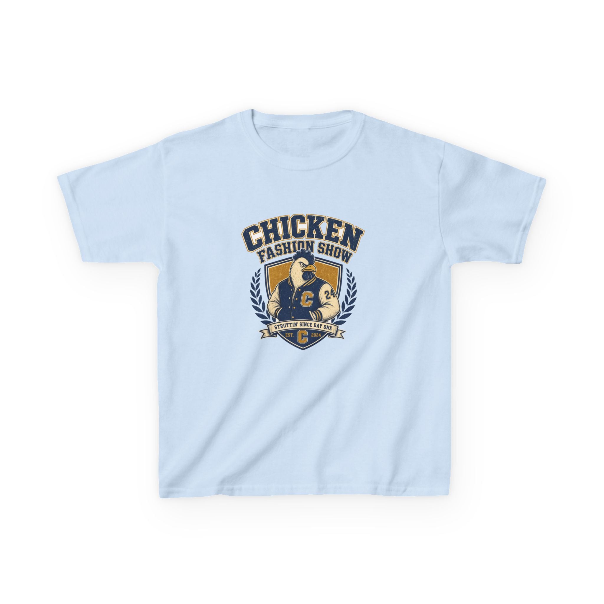Chicken Fashion Show Varsity Kids Tee