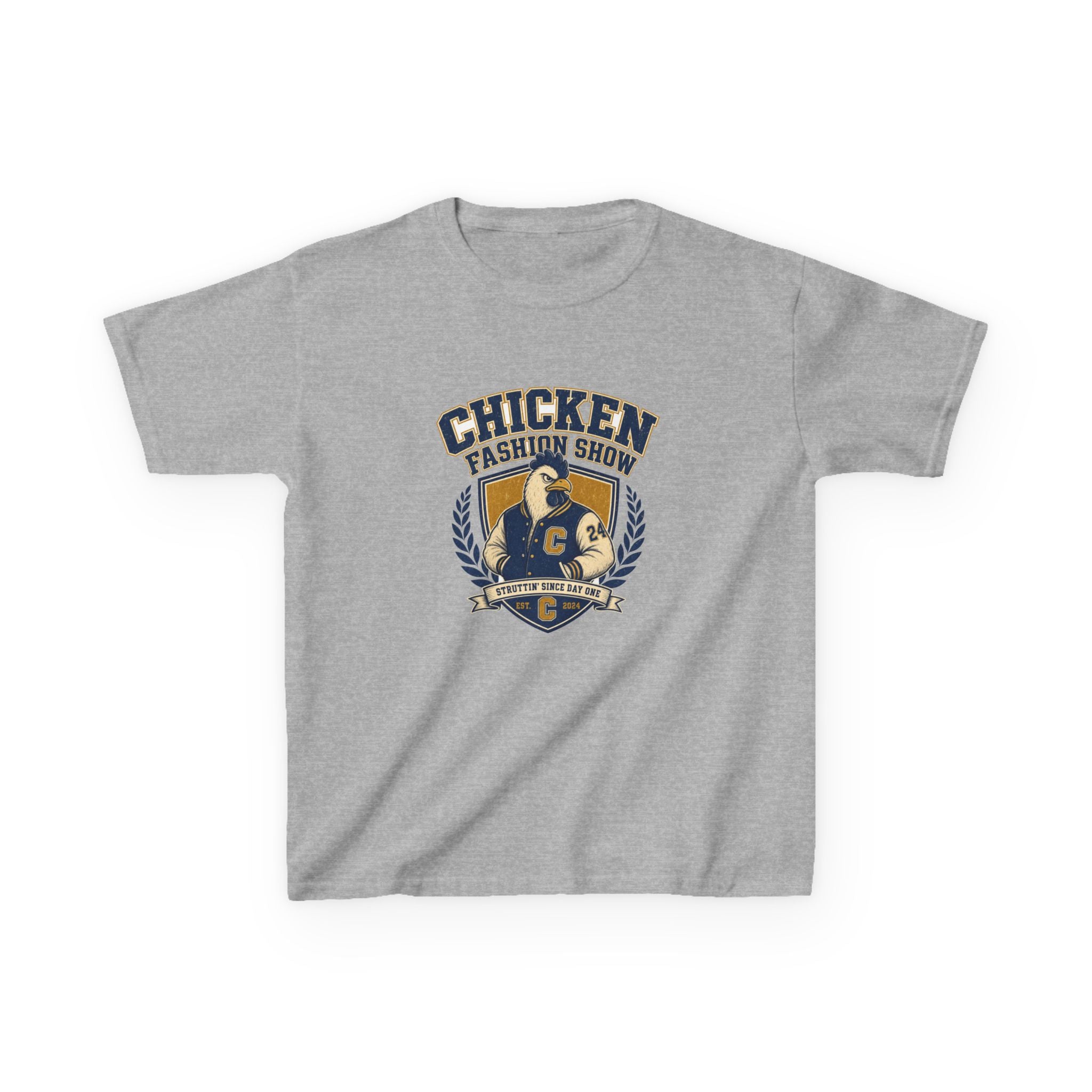 Chicken Fashion Show Varsity Kids Tee