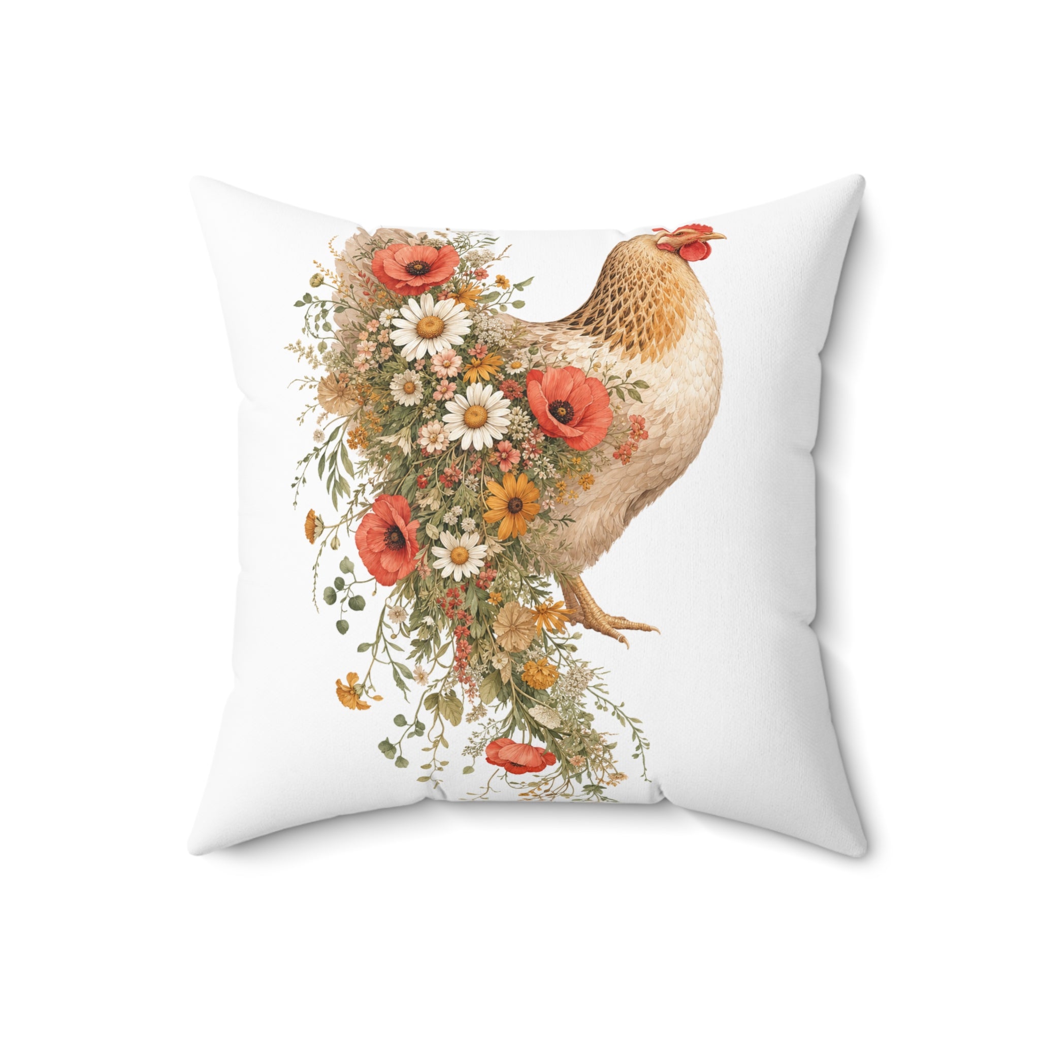 Wildflower Hen Throw Pillow